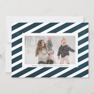 Moderne blauwe en witte gestreepte Candy Cane Fram Feestdagenkaart