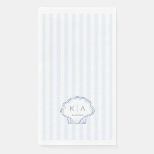 Moderne Blauwe en Witte Kust Monogram Bruiloft Servet