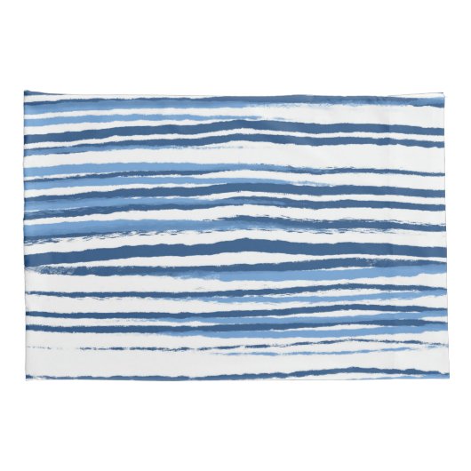 Moderne Blauwe en Witte Kuststrepen Kussensloop (Achterkant-Rechts)