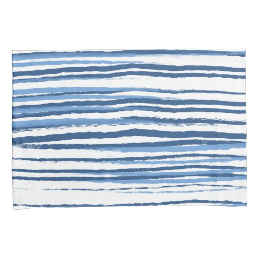 Moderne Blauwe en Witte Kuststrepen Kussensloop (Voorkant-Rechts)