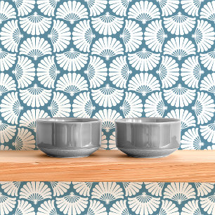 Moderne Blauwe En Witte Ogee Palmwaaier Behang