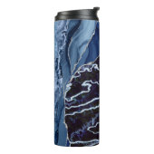 Moderne blauwe en zilveren agaat gemarmerd thermosbeker (Gedraaid links)
