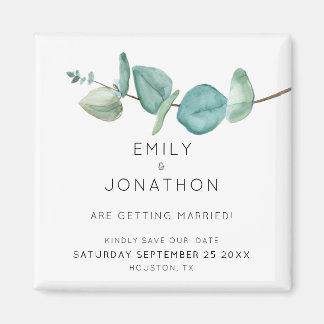 Moderne blauwe eucalyptus verlaat de datum magneet