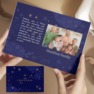 Moderne Blauwe Familie Kerstkaart