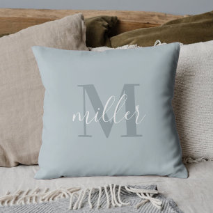 Moderne Blauwe Familienaam Monogram Kussen