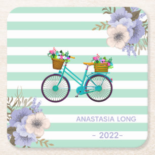 Moderne blauwe fiets vierkante kartonnen onderzetter