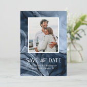 Moderne Blauwe Foto Flat Save The Date Kaart (Staand voorkant)
