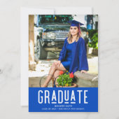 Moderne blauwe fotomeisjesGraduation Party Aankondiging (Voorkant)