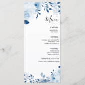 Moderne Blauwe Franse Bloemige Bruiloft Menu (Voorkant)