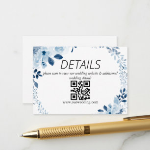 Moderne Blauwe Franse Bloemige Trouw QR Code Informatiekaartje