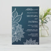 Moderne Blauwe Galaxy Henna Islamitische bruiloft Kaart (Staand voorkant)