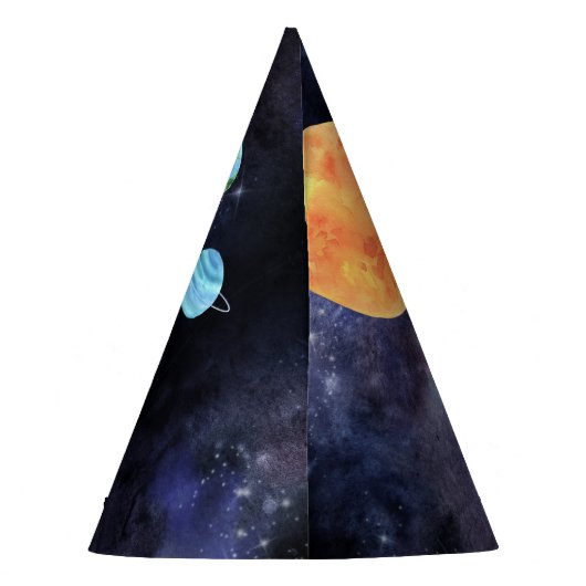 Moderne Blauwe Galaxy Planeten Ruimte Feesthoedjes (Achterkant)