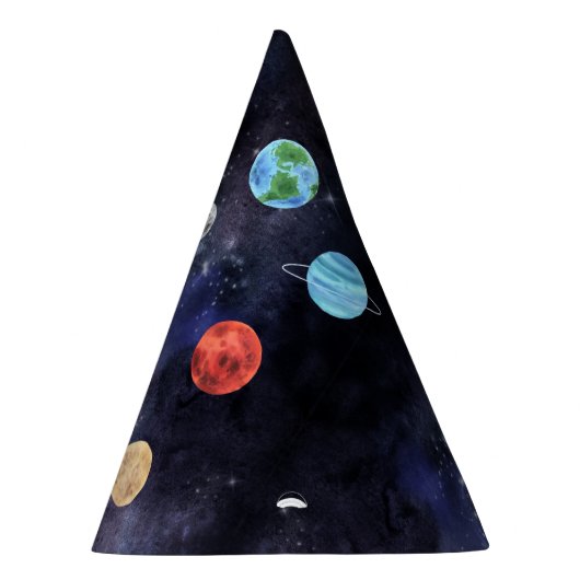 Moderne Blauwe Galaxy Planeten Ruimte Feesthoedjes (Rechts)