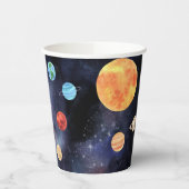 Moderne Blauwe Galaxy Planeten Ruimte Papieren Bekers (Links)