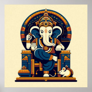 Moderne Blauwe Ganesha Vector Illustratie Godheid Poster