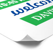 Moderne blauwe geboorteaankondiging voor babyjonge poster (Hoek)