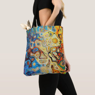 Moderne blauwe geel Abstracte kunst Draagtas