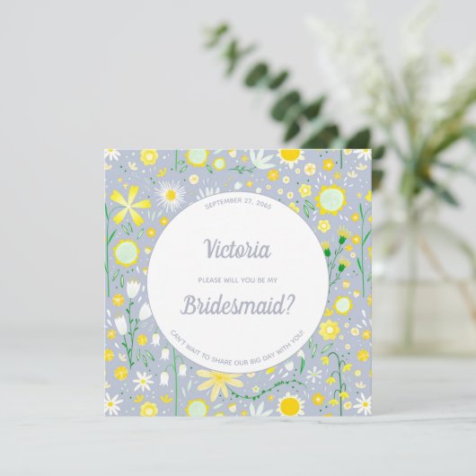 Moderne, blauwe, gele bloemen zijn mijn bruidsmeis kaart (Staand voorkant)