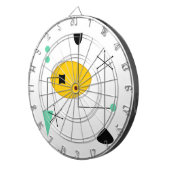 moderne blauwe gele retro - oranje dartbord (Voorkant Rechts)