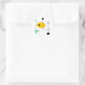 moderne blauwe gele retro - oranje ronde sticker (Tas)