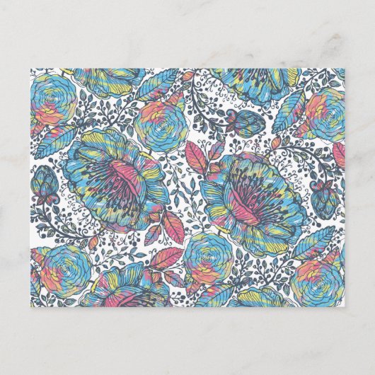 Moderne  blauwe gele Waterverf Briefkaart (Voorkant)