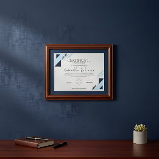 Moderne blauwe geometrische certificaat van presta