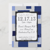 Moderne blauwe geometrische vierkantsfeest kaart (Achterkant)