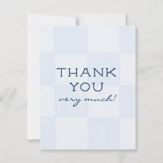 Moderne blauwe geruite baby shower bedankkaart
