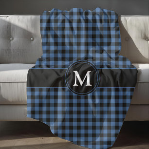 Moderne Blauwe Geruite Monogram Fleece Deken
