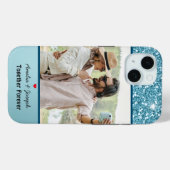 Moderne Blauwe Glitter Custom Liefde Paar Foto Case-Mate iPhone Case (Achterkant (horizontaal))