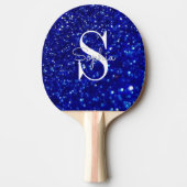 Moderne Blauwe Glitter Monogram Gepersonaliseerde Tafeltennisbatje (Voorkant)
