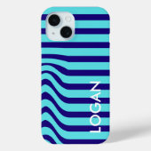 Moderne Blauwe Golfstreep met Aangepaste Naam Case-Mate iPhone Case (Achterkant)