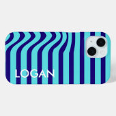 Moderne Blauwe Golfstreep met Aangepaste Naam Case-Mate iPhone Case (Achterkant (horizontaal))