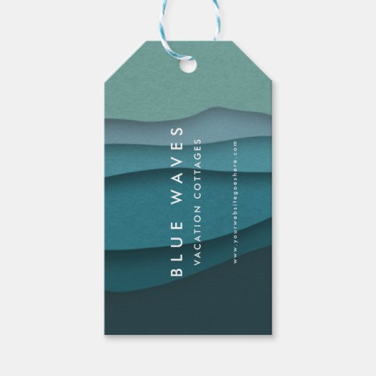 Moderne blauwe golven cadeaulabel (Voorkant)