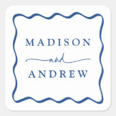 Moderne Blauwe Golvende Lijst Trouw Vierkante Sticker (Voorkant)