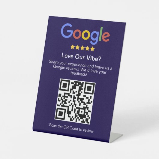 Moderne Blauwe Google Review Aangepaste QR-code Reclamebord Met Voetstuk (Voorkant)