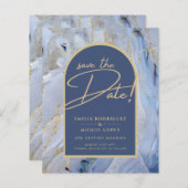 Moderne Blauwe Goud Agaat Marmer Boog Bruiloft (Voorkant / Achterkant)