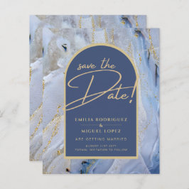 Moderne Blauwe Goud Agaat Marmer Boog Bruiloft