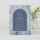 Moderne Blauwe Goud Agaat Marmer Boog Bruiloft Kaart (Staand voorkant)