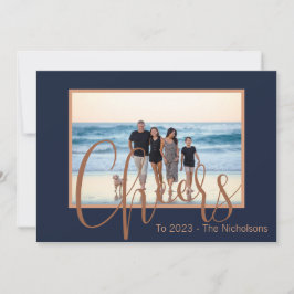 Moderne Blauwe & Gouden Geluks Nieuwjaarskaart Fot Feestdagenkaart