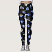 Moderne blauwe gouden kwade ogen leggings (Voorkant)