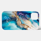 Moderne Blauwe Gouden Marmer Monogram Personalized Case-Mate iPhone Case (Achterkant (horizontaal))