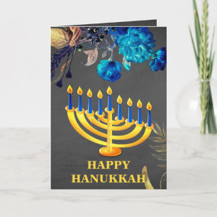 Moderne Blauwe & Gouden Menora Gelukkig Hanukkah Feestdagen Kaart
