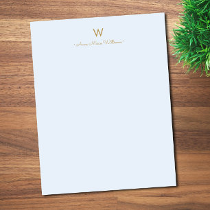 Moderne Blauwe Gouden Script Monogram Briefhoofd