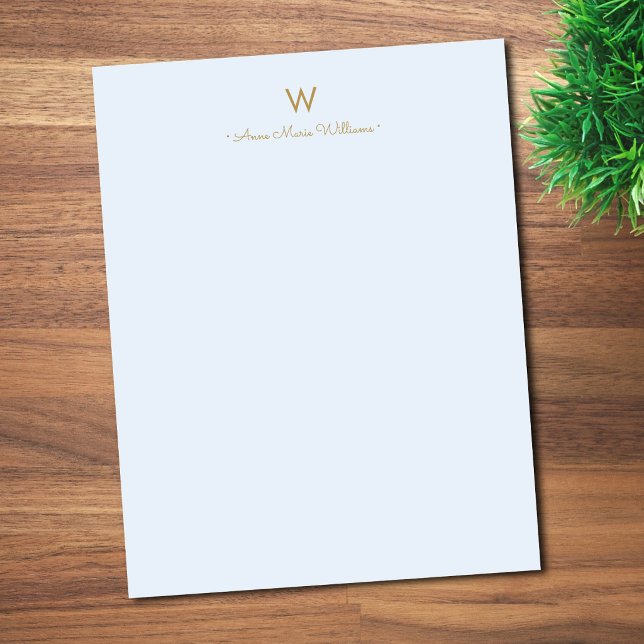 Moderne Blauwe Gouden Script Monogram Briefhoofd (Creator heeft geüpload)