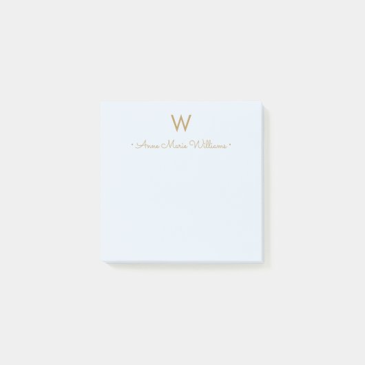 Moderne Blauwe Gouden Script Monogram Post-it® Notes (Voorkant)