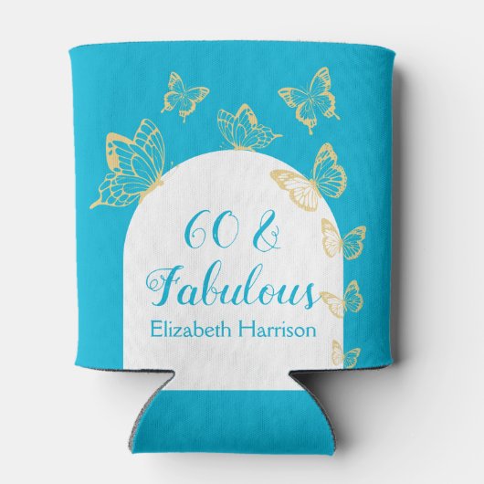 Moderne Blauwe Gouden Vlinders Fabulous Verjaardag Blikjeskoeler (Achterkant)