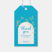 Moderne Blauwe Gouden Vlinders Fabulous Verjaardag Cadeaulabel (Achterkant)