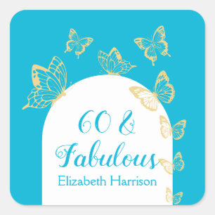 Moderne Blauwe Gouden Vlinders Fabulous Verjaardag Vierkante Sticker