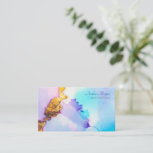 Moderne Blauwe & Gouden Waterverf, de Code van de  Visitekaartje (Staand voorkant)